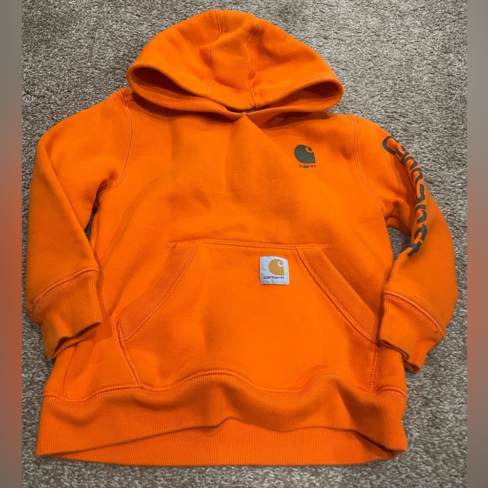 Little boys, Carhartt sweatshirt, size 5. Orange in color. Like new condition.